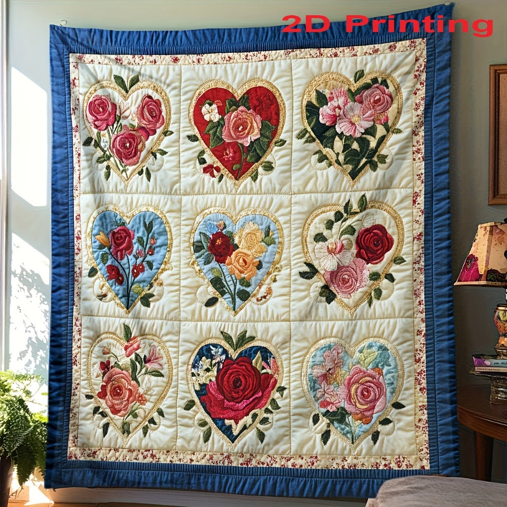 Heart and Floral Collage Print Flannel Blanket with Six Size Options from 40 x 50 to 60 x 80 Inches