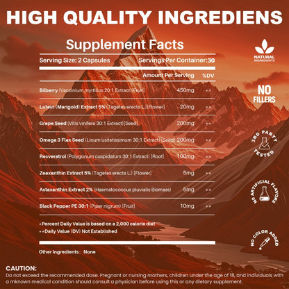 Eye Vitamins with Lutein & Zeaxanthin Capsules, Enhanced with Astaxanthin, Omega-3, Bilberry & Resveratrol for Vision Health Support