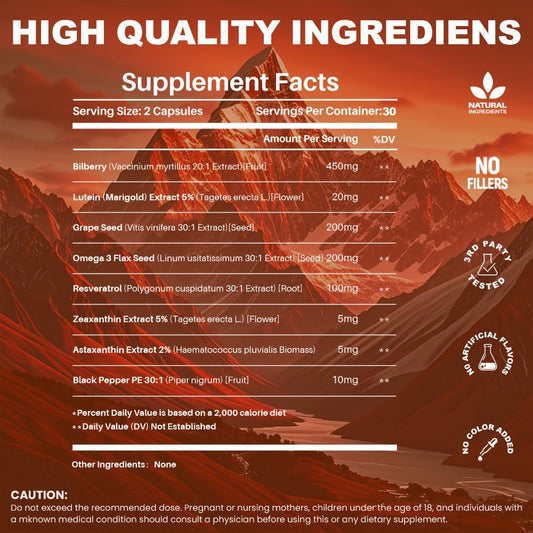 Eye Vitamins with Lutein & Zeaxanthin Capsules, Enhanced with Astaxanthin, Omega-3, Bilberry & Resveratrol for Vision Health Support