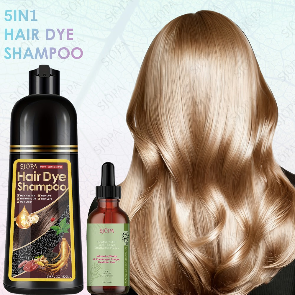 Hair Dye Coloring Shampoo 5-in-1 Upgraded with Hibiscus Oil, Squalane & Glycerin – Quick Color & Nourishing, Gentle Skin-Safe Formula