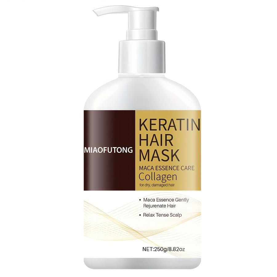 250g Keratin and Collagen Hair Mask in Pump Bottle with Argan, Castor and Rosemary Oils Named on Label