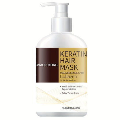 250g Keratin and Collagen Hair Mask in Pump Bottle with Argan, Castor and Rosemary Oils Named on Label