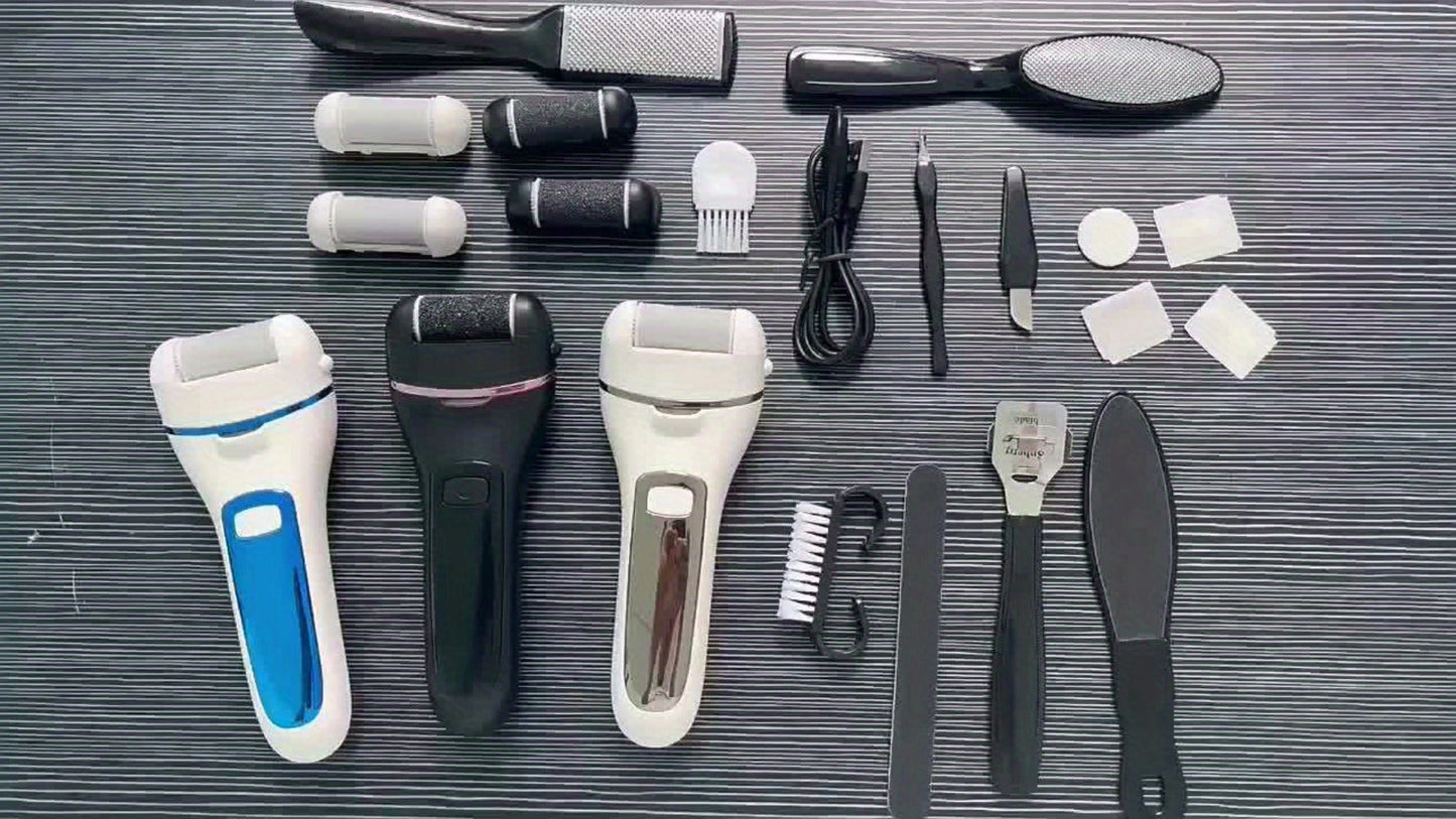 Electric Pedicure Foot File 10-in-1 Kit, Rechargeable with Digital Display, 3 Roller Heads