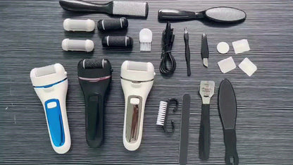 Electric Pedicure Foot File 10-in-1 Kit, Rechargeable with Digital Display, 3 Roller Heads