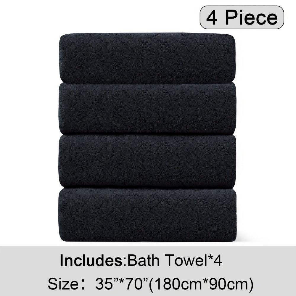 Bath Towels Set 4 Piece Diamond-Pattern Microfiber Towels in 10 Solid Color Options for Home and Guest Use