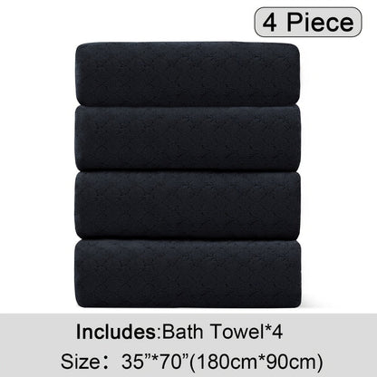 Bath Towels Set 4 Piece Diamond-Pattern Microfiber Towels in 10 Solid Color Options for Home and Guest Use