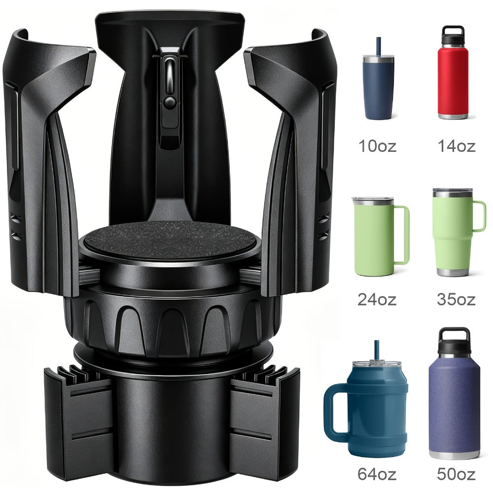 Adjustable Car Cup Holder Expander for 2.56-4.8 Inch Drinkware with 2.56-3.93 Inch Expanding Base in Black
