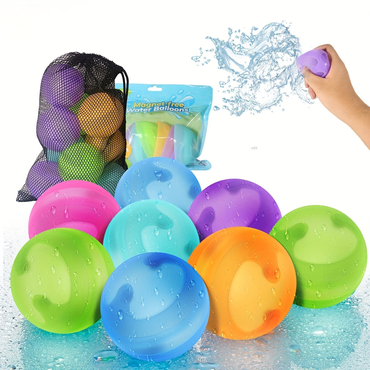 Reusable Silicone Water Balloons 8-Pack for Kids, No Magnets Quick-Fill Leak-Proof Splash Balls