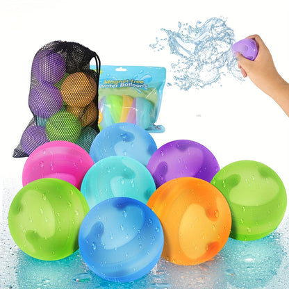 Reusable Silicone Water Balloons 8-Pack for Kids, No Magnets Quick-Fill Leak-Proof Splash Balls