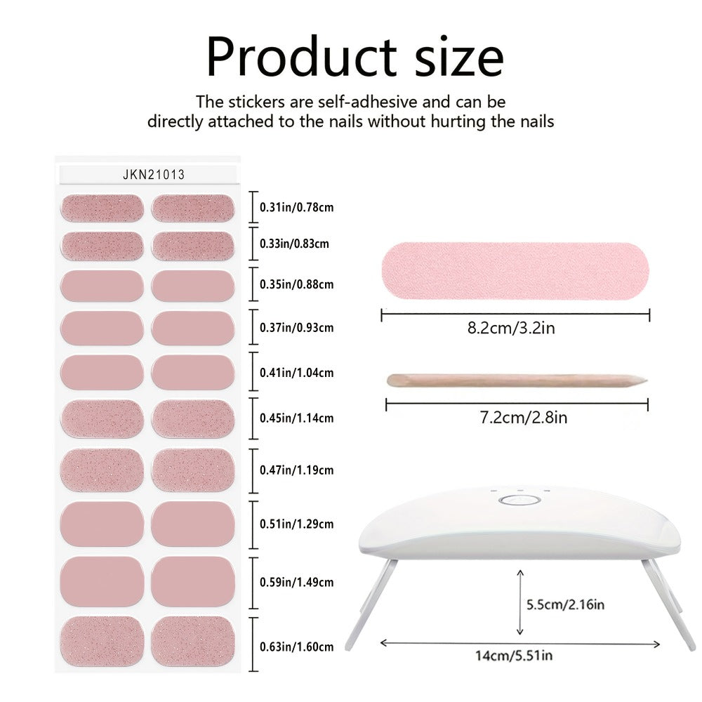 Gel Nail Art Kit Semi-Cured Nail Stickers 20 Designs with Portable UV Lamp Full Coverage Soft Gel Nail Patches Nude Nail Wraps for Women