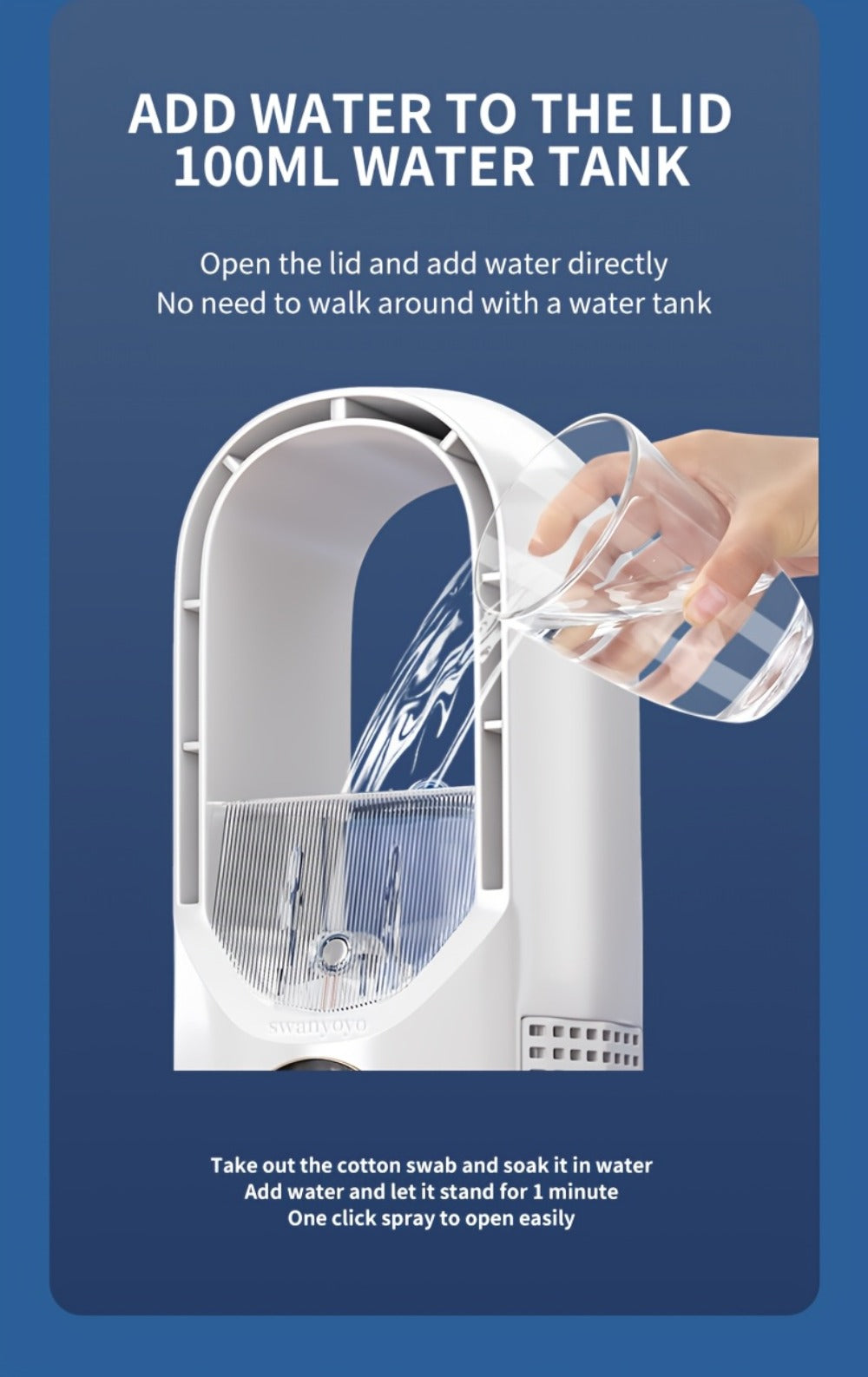 Portable Fan USB-Powered Bladeless Tower Model with Water Mist, Remote, Touch Controls and LED Light