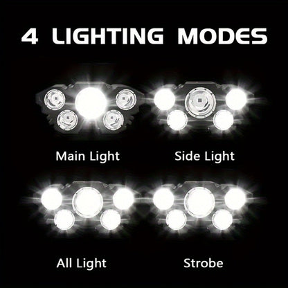 LED Headlamp 4pcs Set - Rechargeable Outdoor Headlamps with 4-Speed Dimming Adjustable Angle for Entryways, Bedrooms and Living Spaces