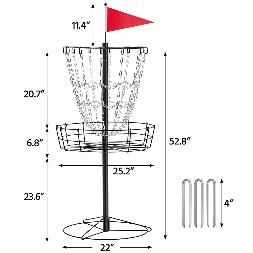 Portable Disc Golf Basket 12 Chain – Heavy Duty Metal Frame, Galvanized Chains, Easy Assembly, Indoor & Outdoor Practice Target