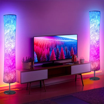 RGB Smart Floor Lamp 16 Million Colors, Music Sync, App & Remote Control, Scene Modes, White Fabric Shade Standing Lamp for Living Room