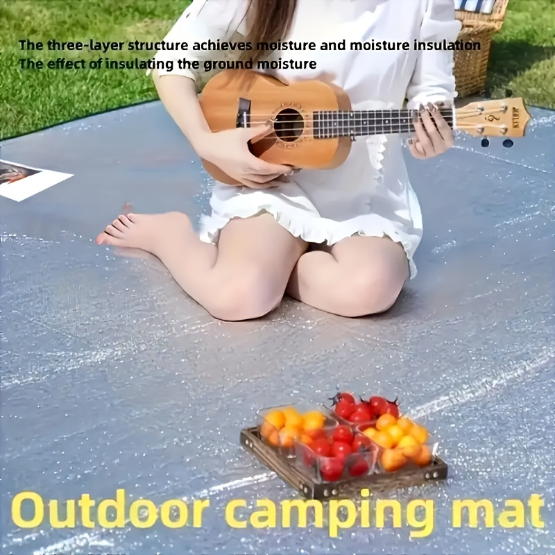 Camping Mat Extra Large 4 Person – Aluminum Foil EPE Foam Waterproof Picnic Blanket, Double-Sided Moisture-Proof Thermal Insulation Pad