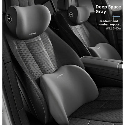 Car Headrest and Lumbar Cushion Set with Sponge Fill, Attachment Straps and Six Color Options for One Seat