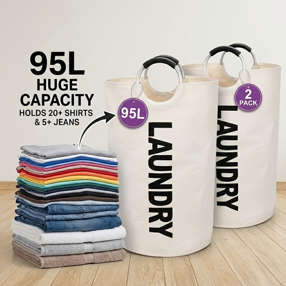 Tall 95L Laundry Basket Set with 14.96 x 31.1-Inch Fabric Bins in Single Gray or Two-Piece Color Options