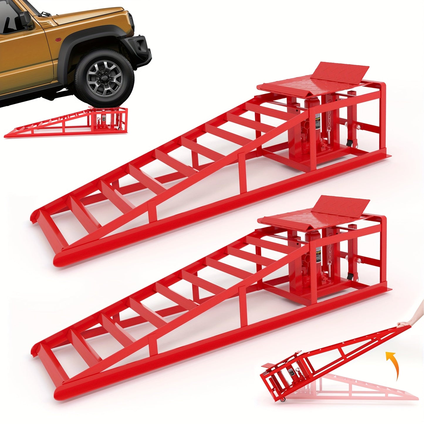 Hydraulic Car Ramps 2-Pack 11050 LBS 5T – Heavy Duty Iron Vehicle Lift Ramp 9"-14.2" for Oil Changes, Jack Support & Auto Maintenance