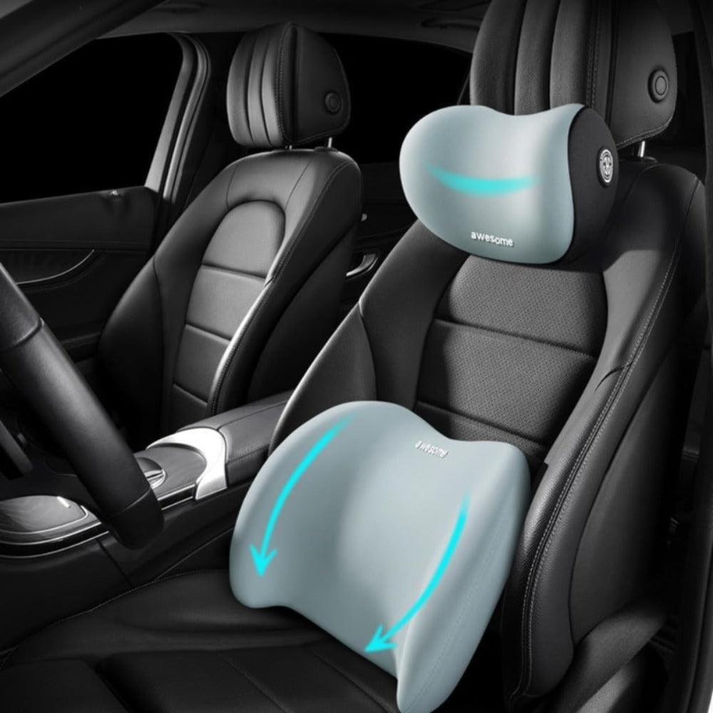 Car Lumbar Support Pillow & Neck Pillow Kit – Ergonomic Seat Cushion Set with Adjustable Strap for Back & Neck Pain Relief
