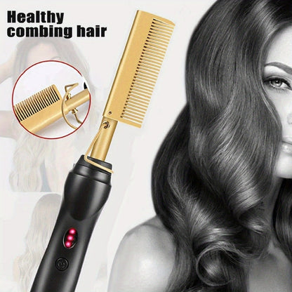 Electric Hot Comb Hair Straightener Ceramic Copper Heating Plate Portable Heat Press Comb for Home, Travel and Salon Hair Styling