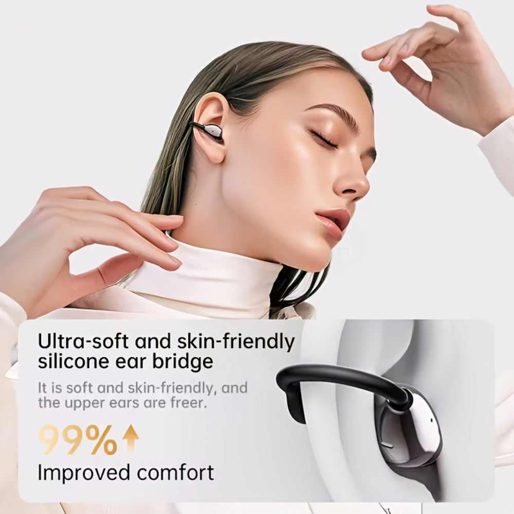 40H Open Ear Clip Earbuds OWS 6.0 TWS Sport Wireless Headphones Noise Cancelling Mic for Bedside Audio, Alarms and Room Entertainment