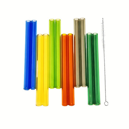 Glass Straws Reusable 12 Pack with Cleaning Brushes – Borosilicate Glass Drinking Straws 6 or 8 Inch, Clear & Colorful, Thick 12mm