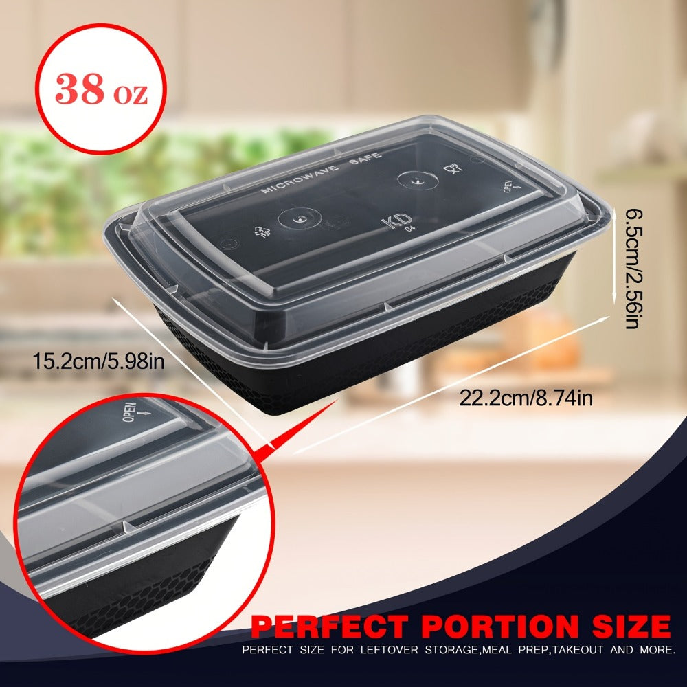 Meal Prep Containers 38oz Black Rectangular Disposable Bento Box Bulk Set - Stackable Food for Entryways, Bedrooms and Living Spaces