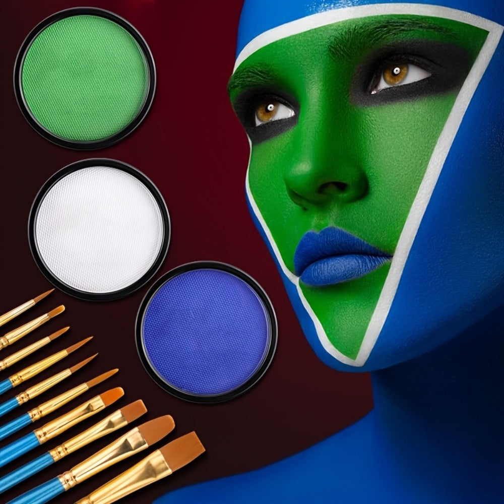 Water Activated Face Paint Kit 6 Colors with 10 Brushes, Water Based Face Body Paint Palette Black White Red