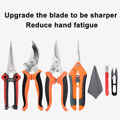 Gardening Pruning Tool Set 8 Piece Stainless Steel, Pruning Shears Scissors Pliers Handle with Wiping Cloth