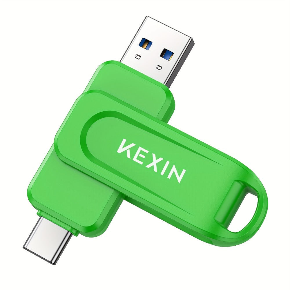 USB Flash Drive KEXIN 2-in-1 Rotating USB-C and USB-A Memory Stick in Five Colors, 32GB to 128GB