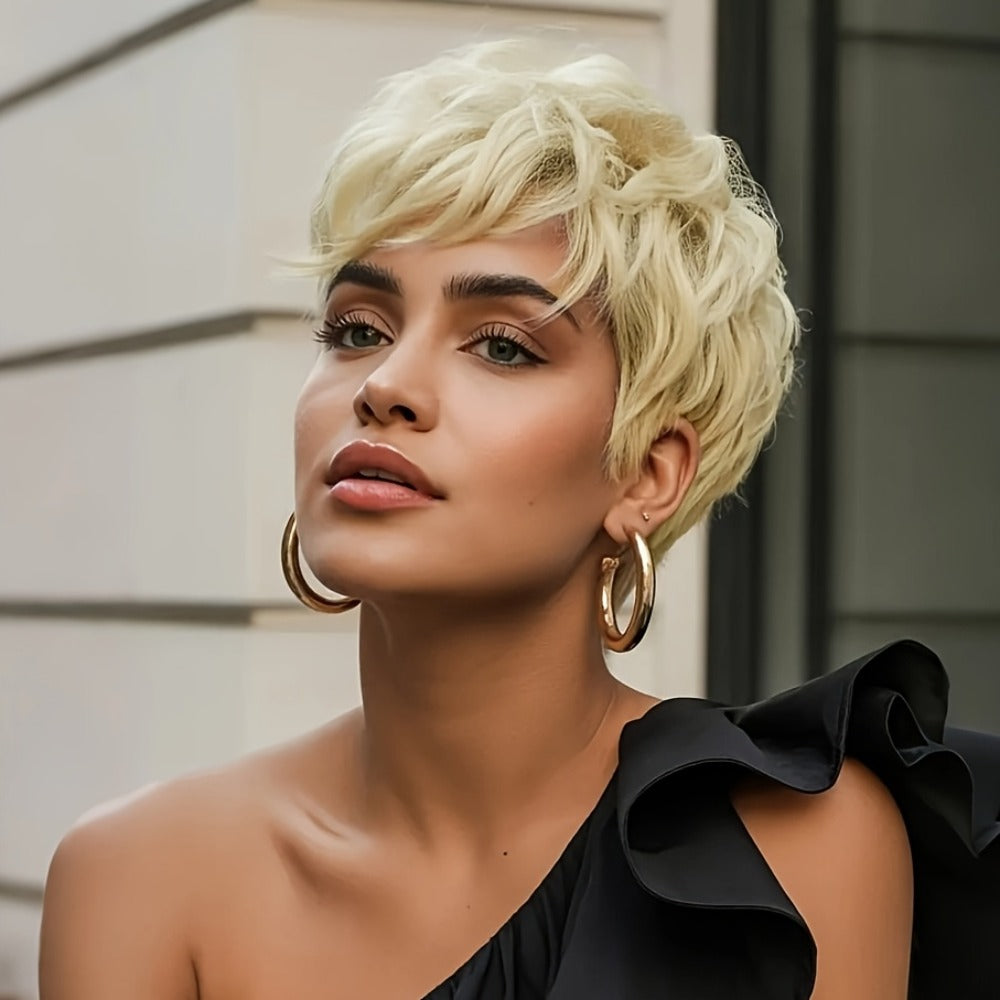 Synthetic Wig 4-Inch Layered Pixie Cut with Bangs in Six Color-Code Options for Cosplay with Model-Specific Color, Length and Cap Options