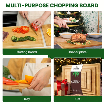 Bamboo Cutting Board Set 4-Piece Extra Large, Chopping Boards with Juice Grooves for Meat, Vegetables & Cheese
