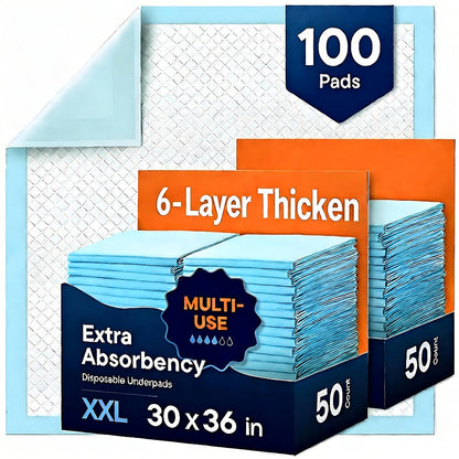 Disposable Bed Pads Extra Large 30x36 Inch, 6-Layer Leak-Proof Underpads for Adults, Seniors, Postpartum