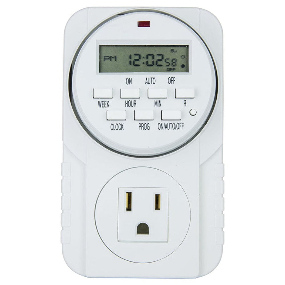 7-Day Digital Programmable Timer with Dual Outlet - Indoor Electric Timer for Hydroponics, Lamp, Light