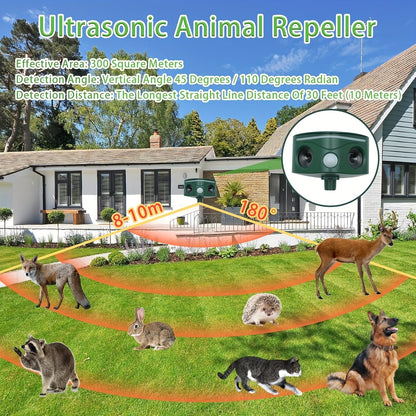 Ultrasonic Animal Repeller, Solar Motion Sensor Deer Cat Dog Garden for Garden, Patio and Yard Use