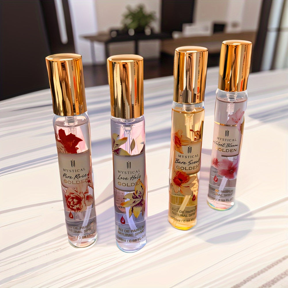 Perfume Gift Set Four 20ml Slim Spray Bottles with Gold Caps in Pink or Botanical Hinged Boxes