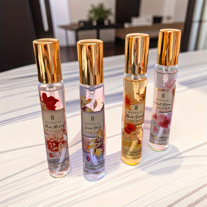 Perfume Gift Set Four 20ml Slim Spray Bottles with Gold Caps in Pink or Botanical Hinged Boxes