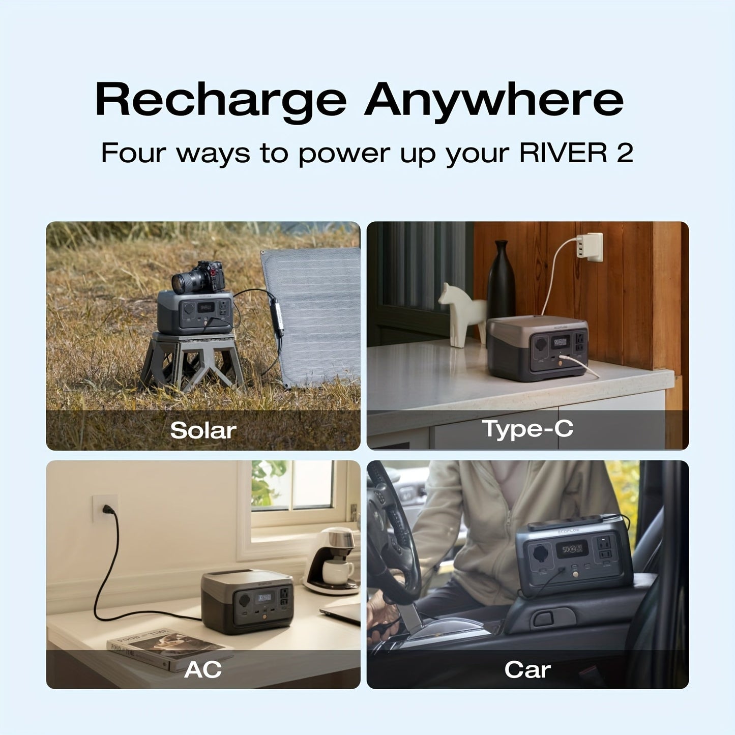 Portable Power Station EcoFlow RIVER 2 Reconditioned 240Wh Unit with AC Outlet and Four Recharge Methods