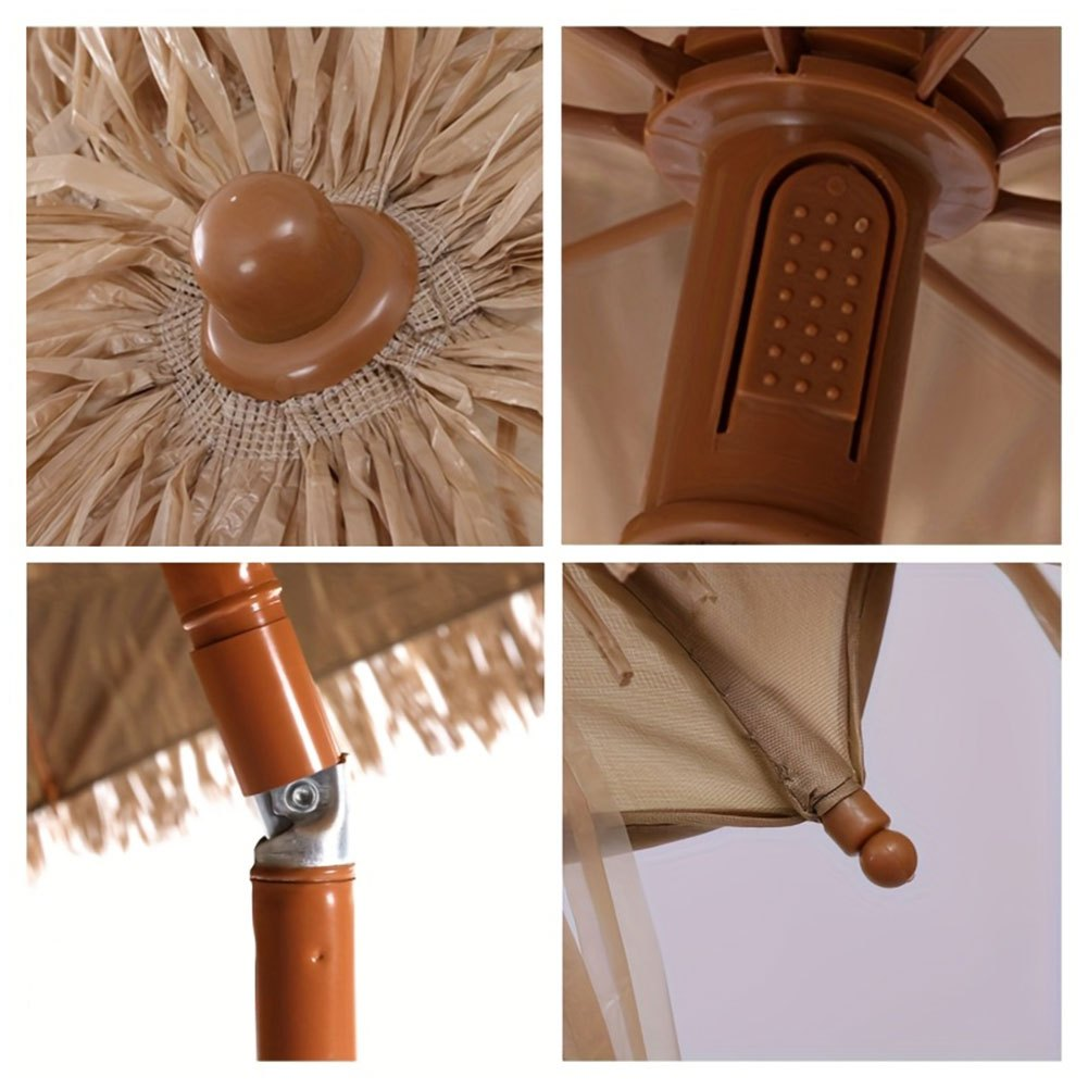 Patio Umbrella 7.5FT Thatch-Style Tiki Design with Steel Pole, Iron Frame, Push Tilt and One-Piece Option