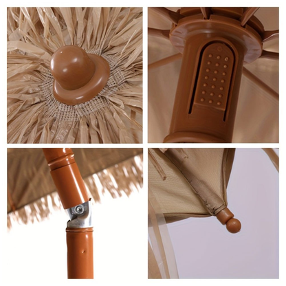 Patio Umbrella 7.5FT Thatch-Style Tiki Design with Steel Pole, Iron Frame, Push Tilt and One-Piece Option