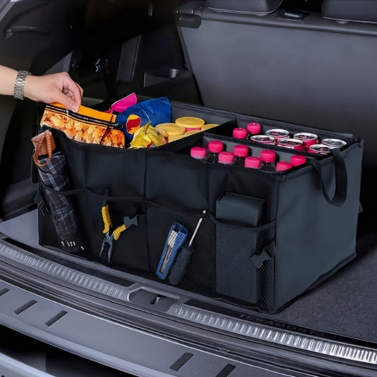 Car Trunk Storage Bag – Large Capacity Insulated Foldable Box with Handle for SUVs & Sedans, Sturdy Car Parts & Tools Organizer, Black