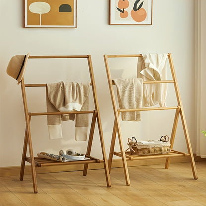 Bamboo Drying Rack 3 Tier Foldable with Storage Box – Space Saving Freestanding Clothes Hanger for Apartment, Bedroom, Bathroom & Balcony