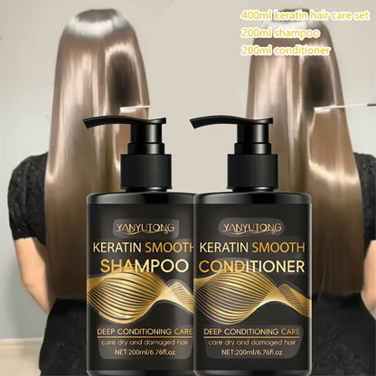 Keratin Shampoo and Conditioner Set Repairs Breakage Split Ends Moisturizes Scalp for Color-Treated Heat Damaged Dry Frizzy Hair All Hair