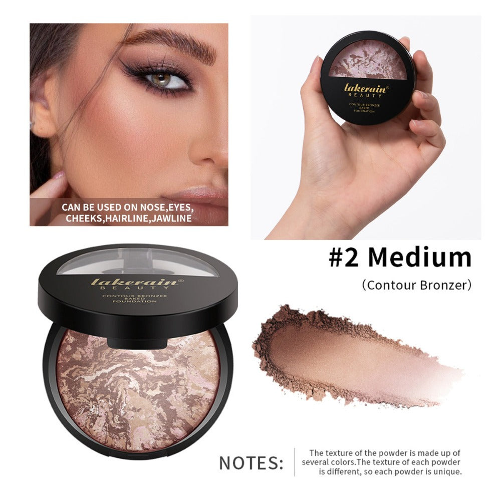 Marble Baked Contour Palette Set 2-Piece Kit with Color Correcting Foundation Powder, for Makeup, Travel and Everyday Vanity Use