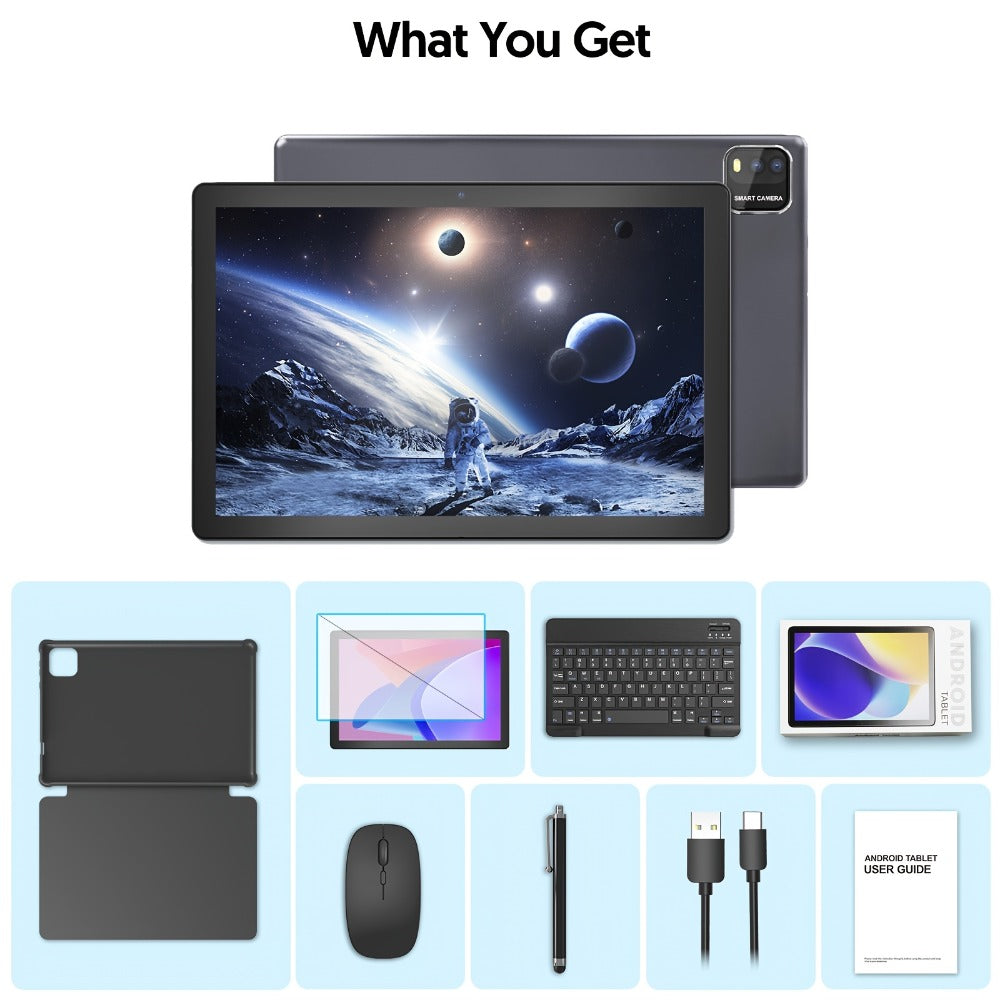 Android Tablet 10-Inch 2-in-1 with Android 14, WiFi 6, 64GB Internal Storage and Keyboard Set