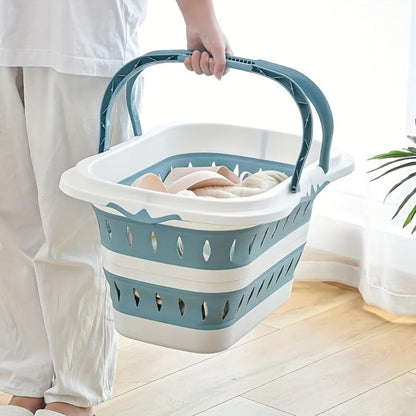 Grey Collapsible Laundry Basket with Dual Carry Handles, 50 cm Length and Flat-Folding Frame
