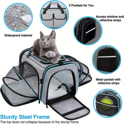 Expandable Pet Carrier Tote with Two Zip-Open Mesh Side Sections and Small or Large Size Options