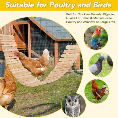 Chicken Perch Ladder Swing Toy Natural Wood Multi-Level Roosting Bar with Metal Chain for Hens Roosters Chicks Indoor Outdoor Coop Bird