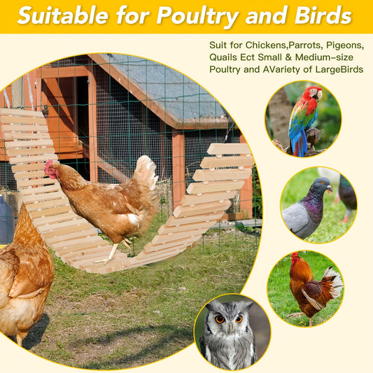 Chicken Perch Ladder Swing Toy Natural Wood Multi-Level Roosting Bar with Metal Chain for Hens Roosters Chicks Indoor Outdoor Coop Bird