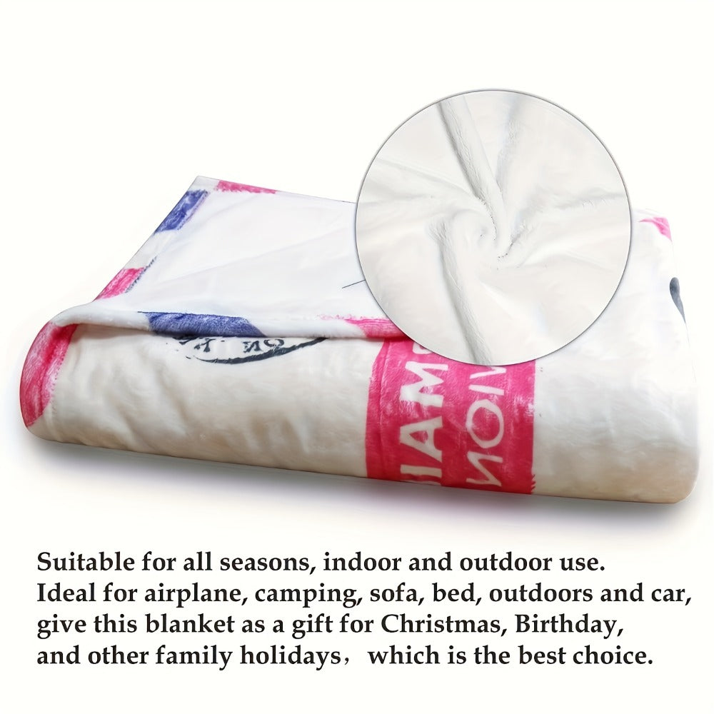 Dear Mom Letter Print Flannel Blanket with 50 x 60 or 60 x 80-Inch Size Options for Sofa and Bed Layering